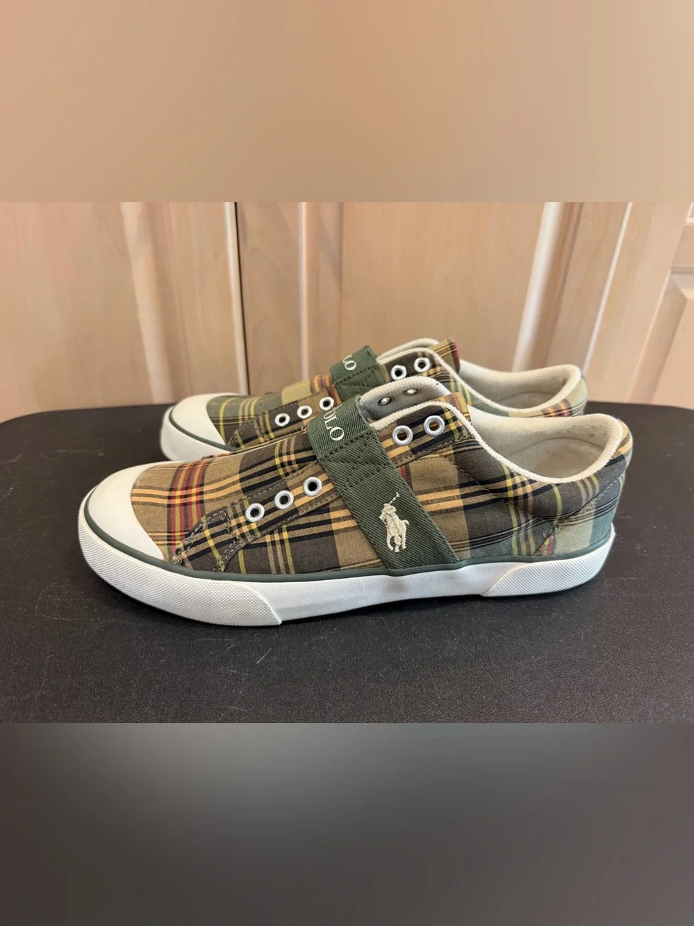 Polo Ralph Lauren Olive Plaid Deck Shoes Size 9.5
